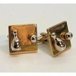 Vintage Cufflinks Bowling Ball & Pin Gold & Silver 3D Dimensional Cuff Links